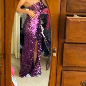 One Shoulder Split Thigh Sequin Formal/ Prom Dress